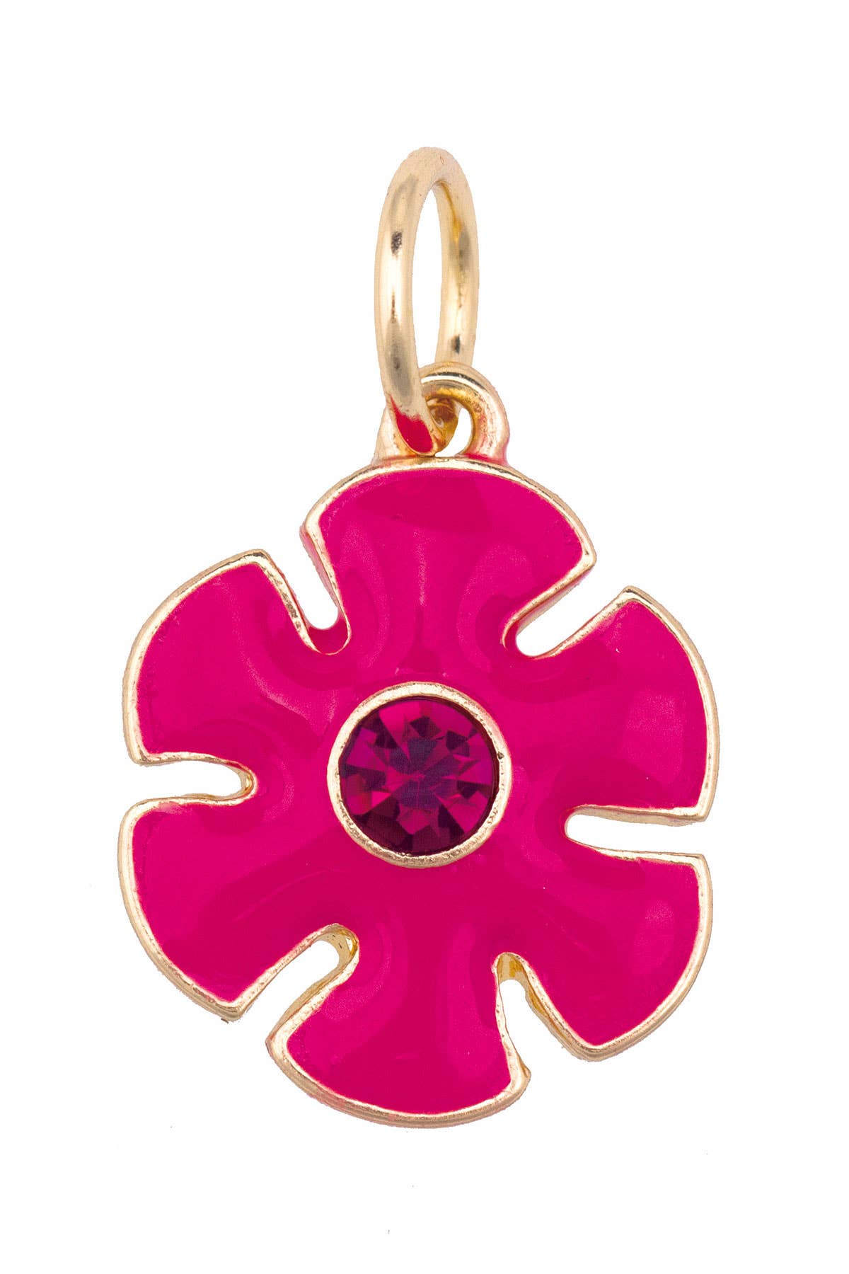 Rhinestone Enamel Flower Charm in Fuchsia