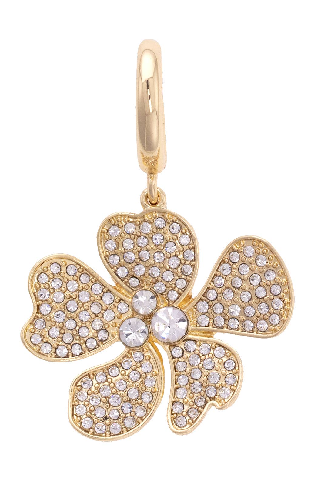 Rhinestone Flower Pendant Charm in Shiny Gold