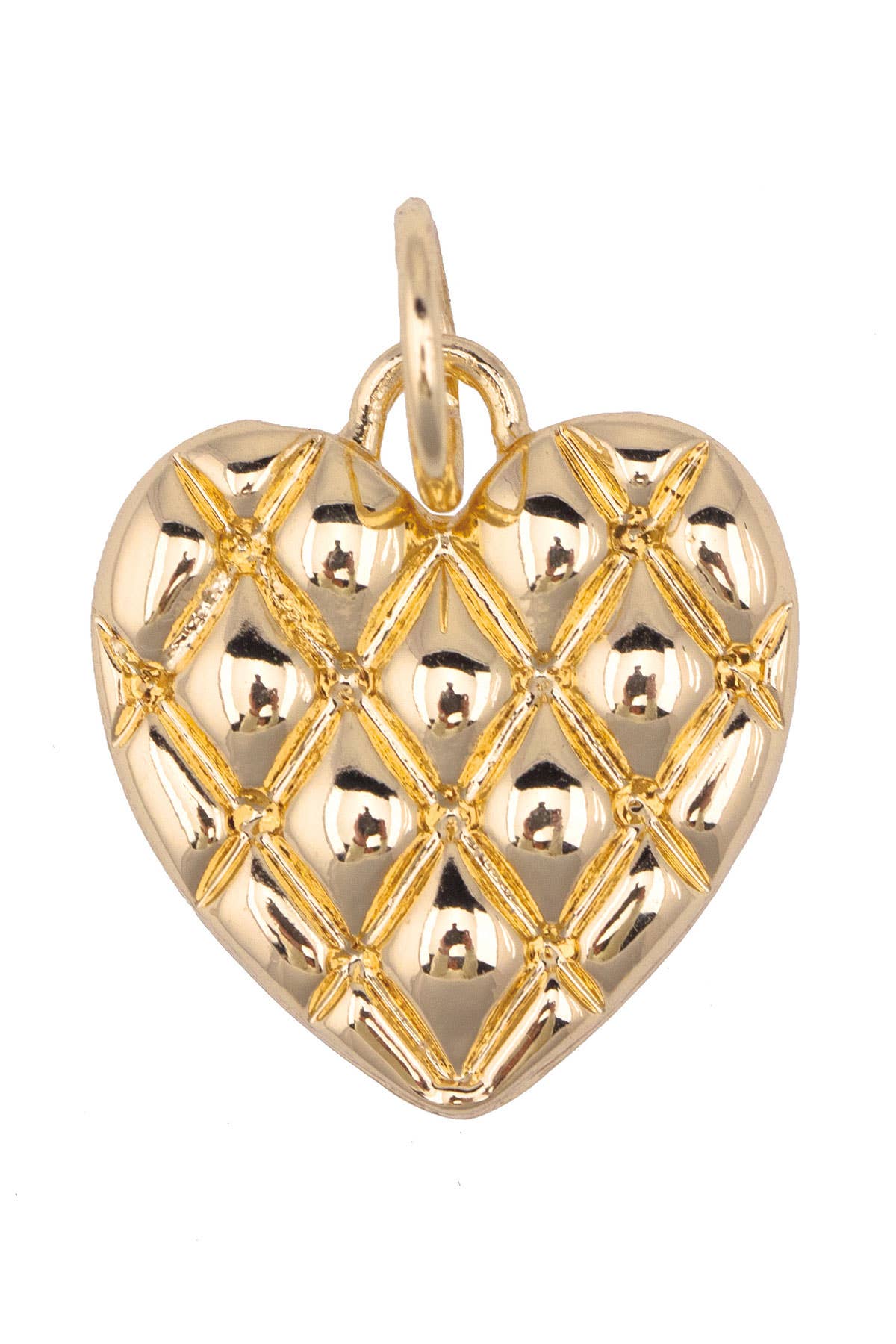 Quilted Heart Charm in Shiny Gold