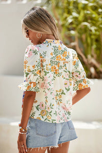 LDC  V Neck Half Sleeve Boho Floral Blouse