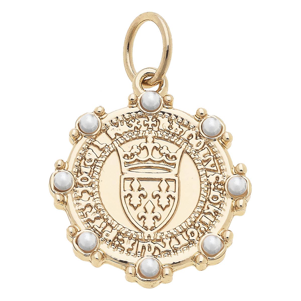Pearl Studded Coin Charm in Shiny Gold