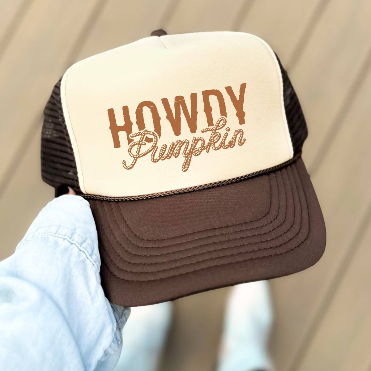 Howdy Pumpkin Hat | Fall Trucker Cap in Brown