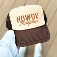 Howdy Pumpkin Hat | Fall Trucker Cap in Brown