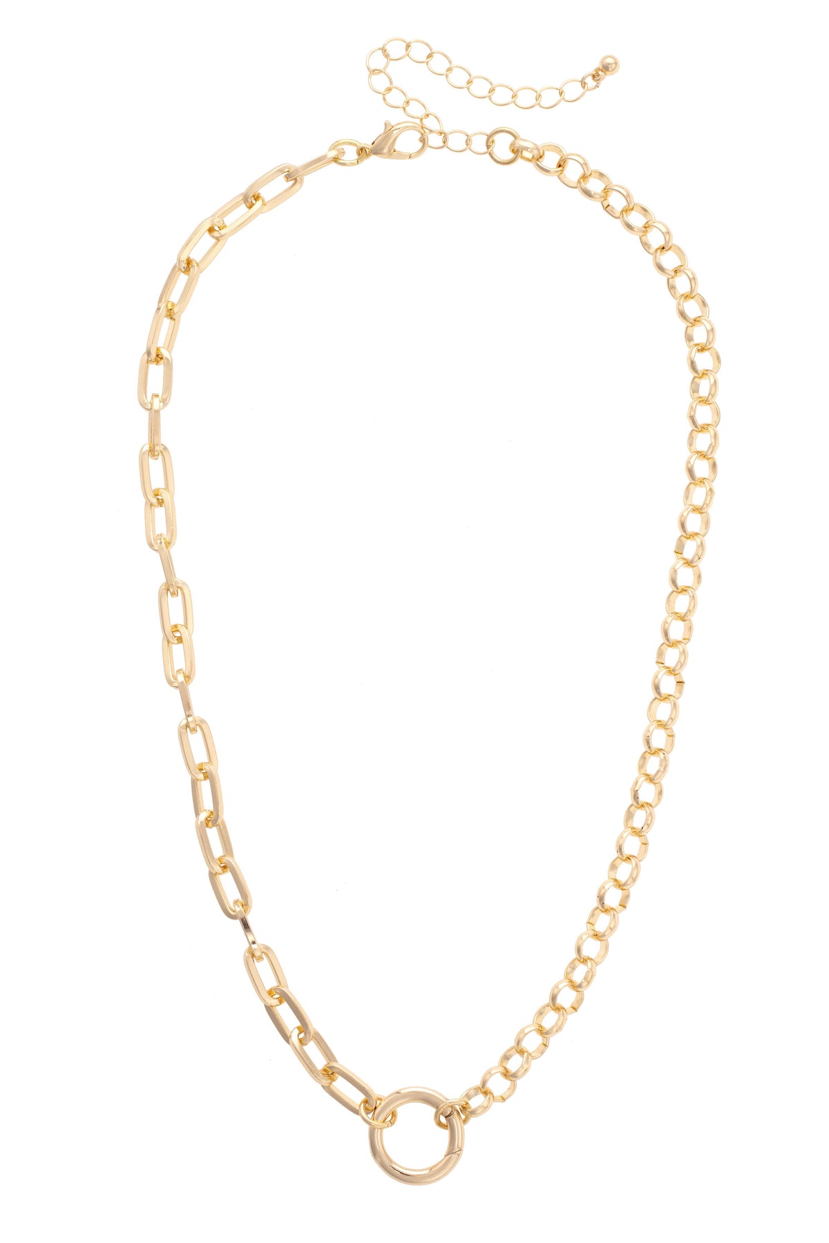 Essex Half & Half Linked Necklace in Shiny Gold
