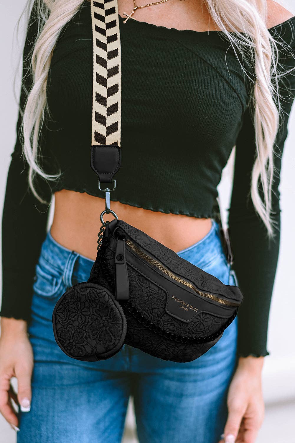 Colorblock Strap Chain Shoulder Bag With Coin Purse