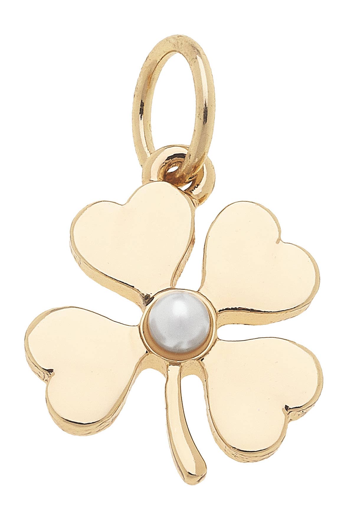 Pearl Shamrock Charm in Shiny Gold