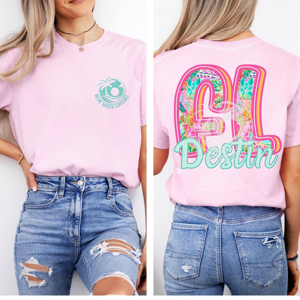 Destin Florida Preppy Town/State Floral Graphic Tee