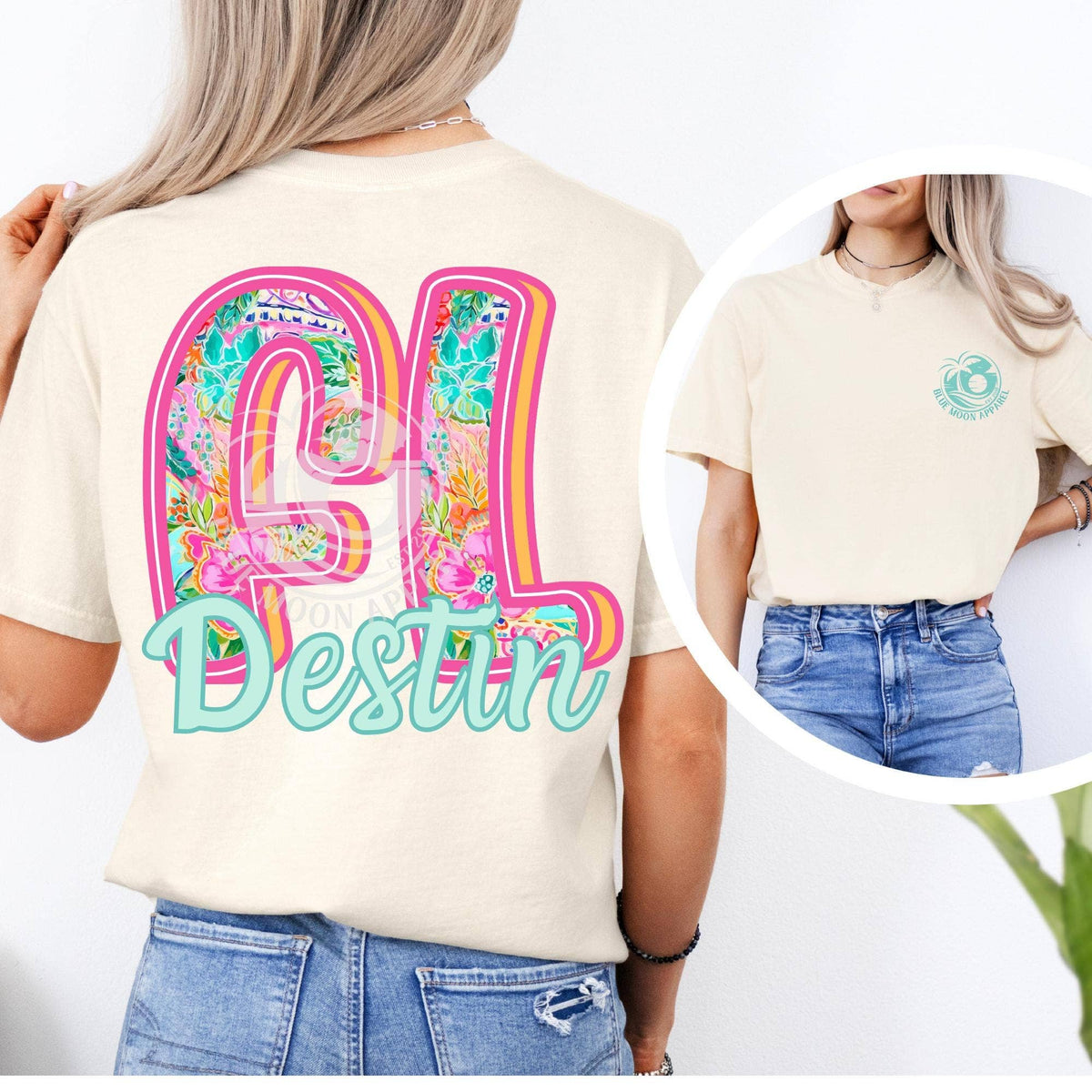 Destin Florida Preppy Town/State Floral Graphic Tee