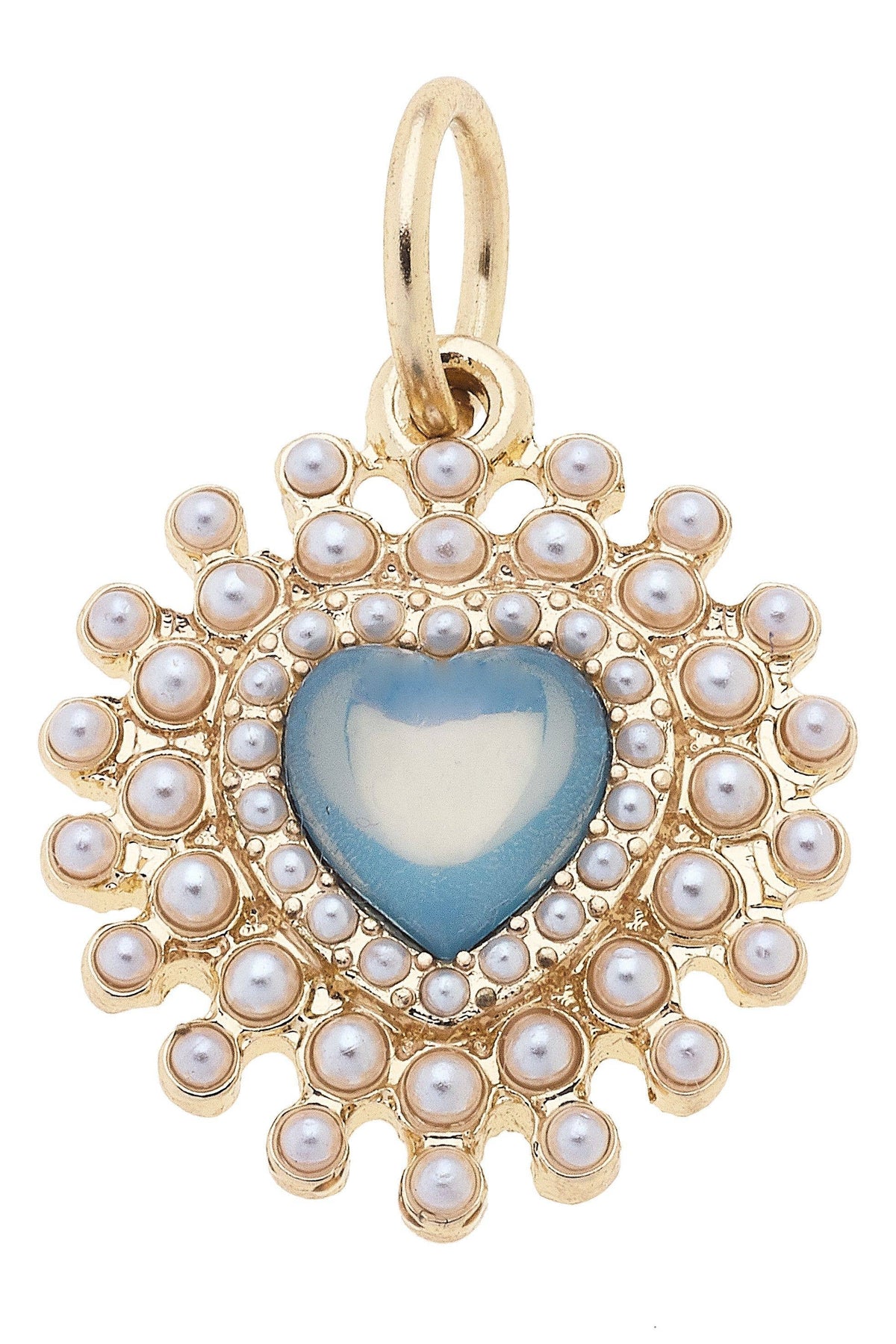 Bejeweled Pearl Heart Charm in Turquoise & White