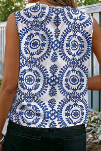 LDC Vintage Print Pintuck Crew Neck Tank Top