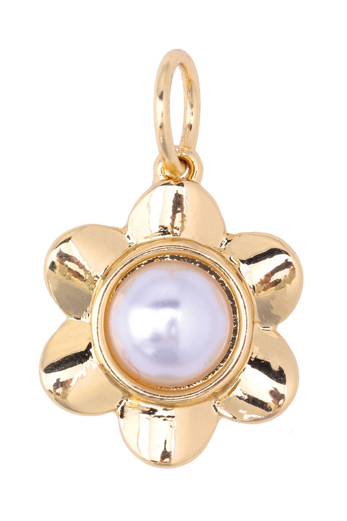 Pearl Daisy Charm in Shiny Gold